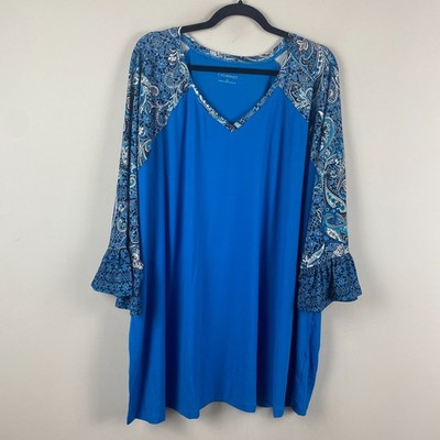 Catherines Flounce Sleeve Top Size 4X Blue Paisley V Neck Stretch