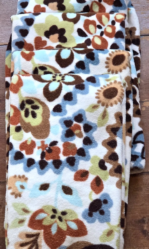 Juego de 4 Toallas de Mano Peri Marrón Azul Paisley Floral 100% Algodón 17" x 27" Foto 3 de 4