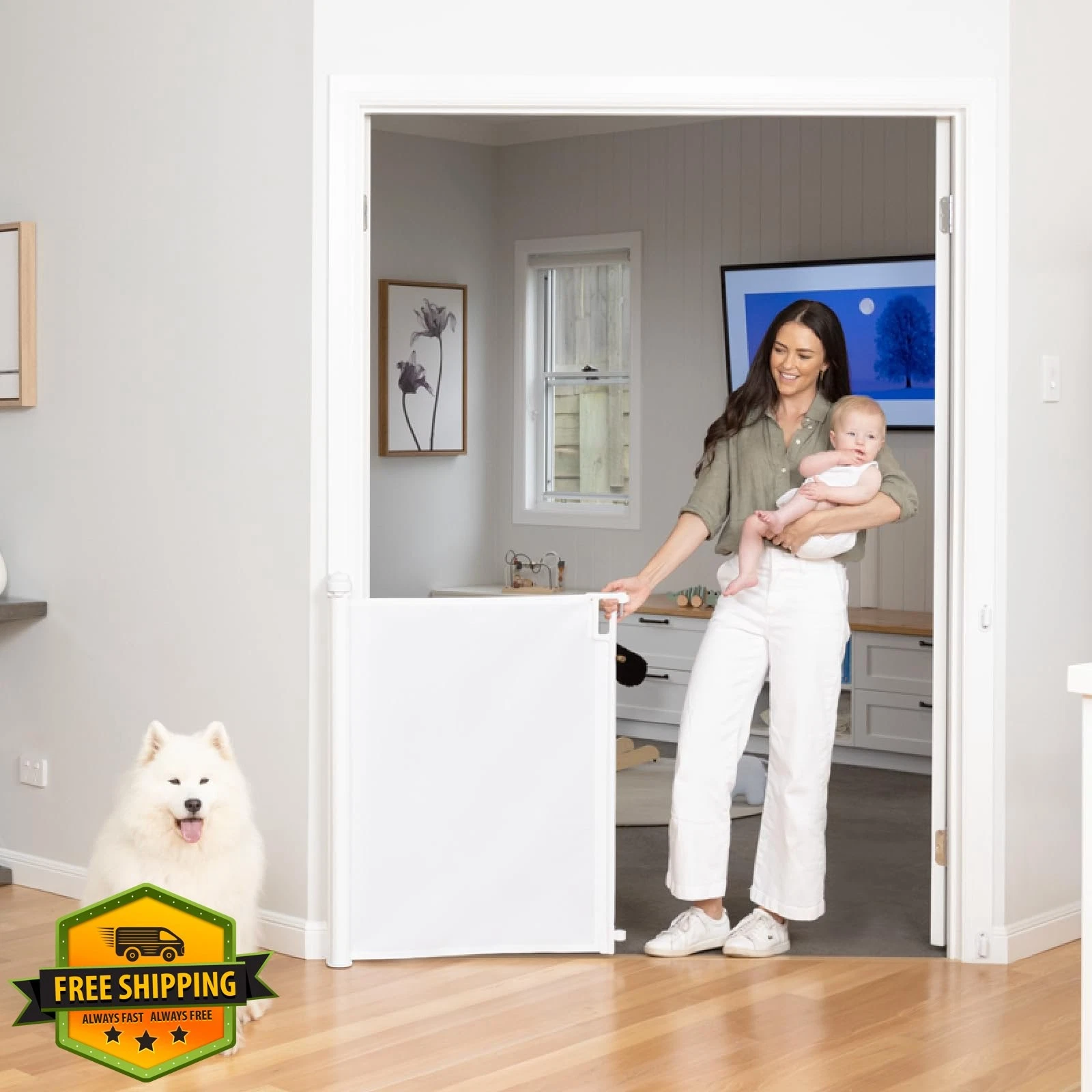 Perma Child Safety White Retractable Gate 79"