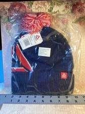 Image of NIB Reebok Logo Intarsia Pom Beanie NEW Navy Blue