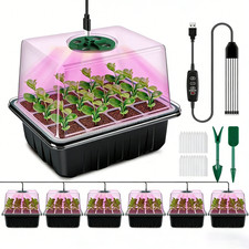 6Pack Seed Tray W/Adjustable Grow Light 72Cell Mini Greenhouse Heated Propagator