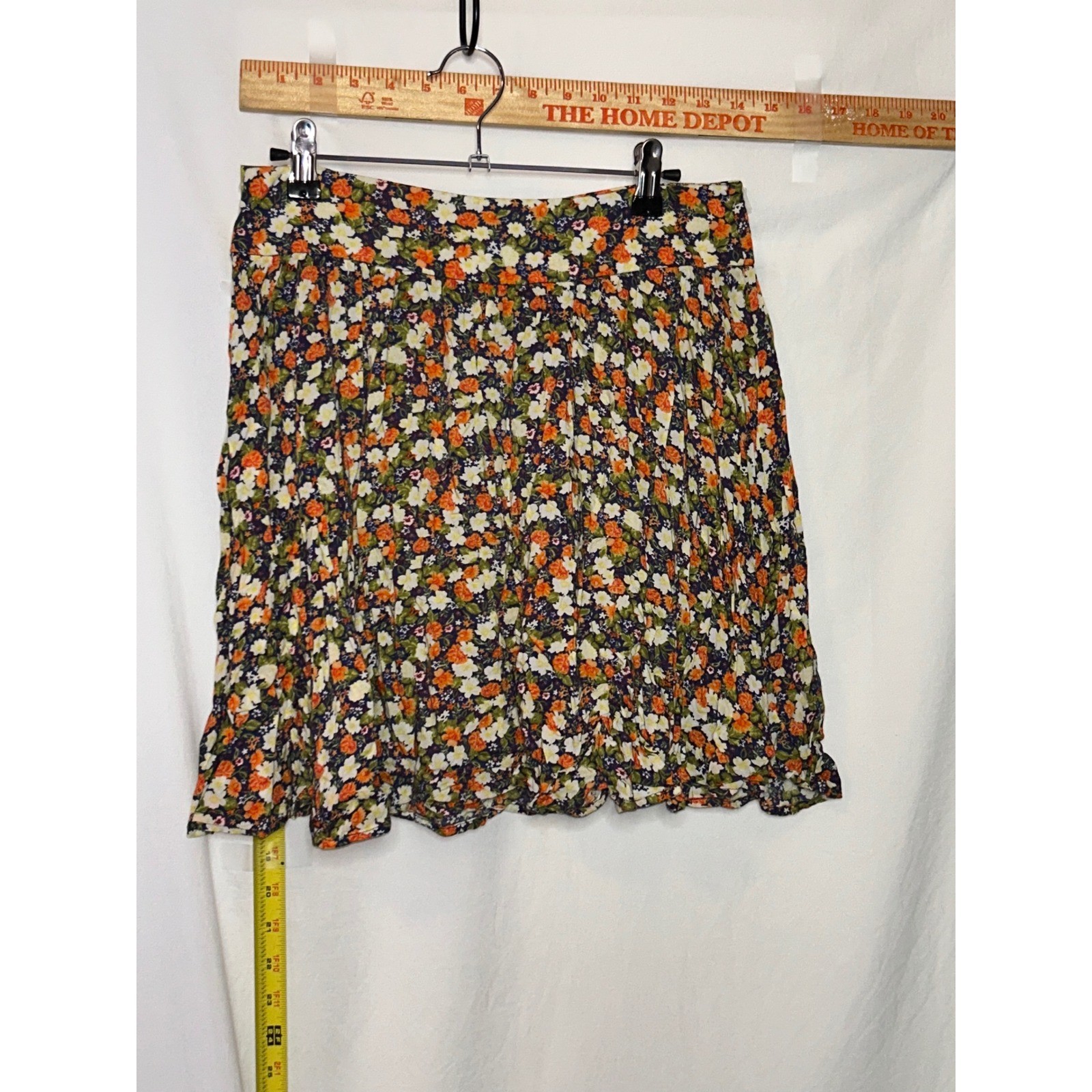 Forever 21 Floral Mini Skirt Navy Blue Orange Rayon High Waist Size Medium