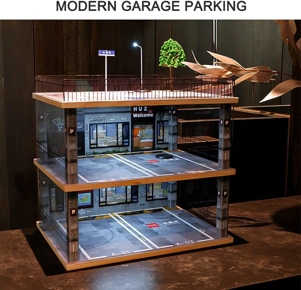 1:18 Scale 3-Tiers Model Car Display Case with Parking Lot Scene for Sports Car - Image 3 of 4