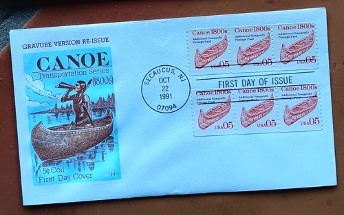 CANOE  1800s TRANSPORTATION COIL 1991 farnam NATIVE INDIAN CACHET FDC UNADDR