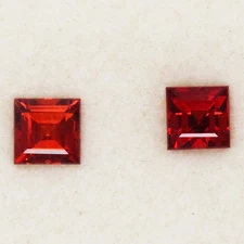 Pair/2pcs 1.65ct Square 4.3&4.5mm VS Natural Orangy Red Sapphire, Madagascar
