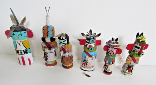 6 Smaller Vtg Hopi Wooden Kachina Figures by Larry Gallegos Mini Red Hawk Kuwan