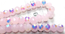 14" Strand 45 Czech Pretty Frosted Pink AB Faceted Rondelles Glass Beads 10x8mm