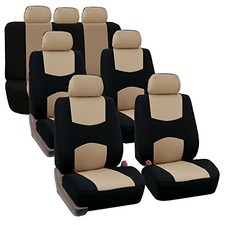 FH Group Flat Cloth Full Set Car 7 Seater, Three Row Beige Seat Cover 3 Row Set