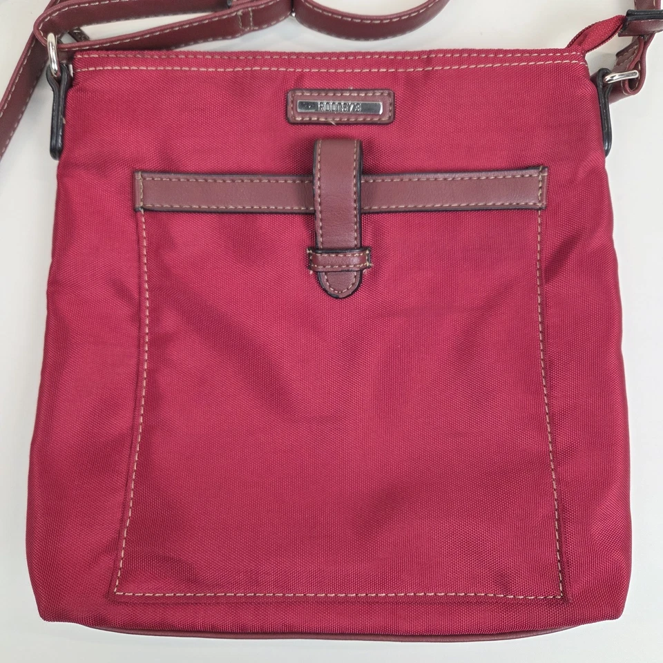 Bolso Bandolera Roots 73 Rojo Nylon Poliéster Imitación Cuero Cremallera Superior Foto 2 de 4