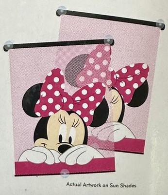NEW 2 PACK DISNEY BABY MINNIE MOUSE SUN SHADES ''READY TO ROLL'' w/3 SUCTION CUPS.