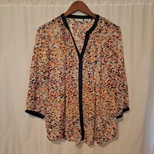 Liz Claiborne Blouse Sheer PXL Full Button Down 3/4 Sleeves