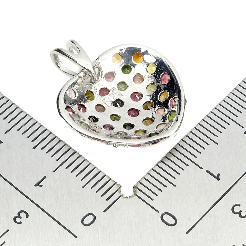 925 Pendente Argento Sterling Rotondo Tormalina Naturale Gemma Cuore Gioielli - Immagine 3 di 4