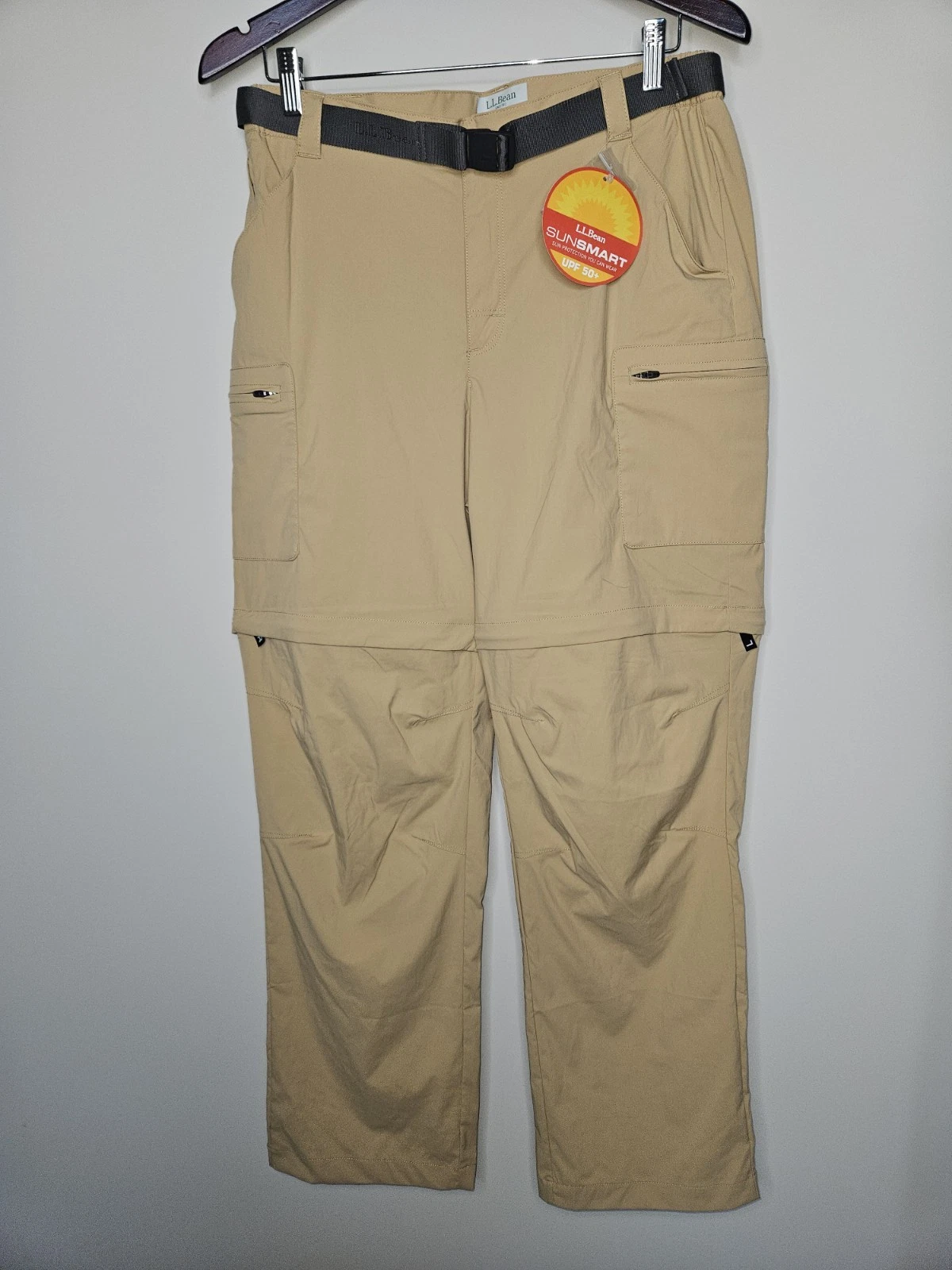 LL Bean Hiking Pant Men M Khaki Outdoor Convertible Zip Off Gorpcore Fish UPF 50