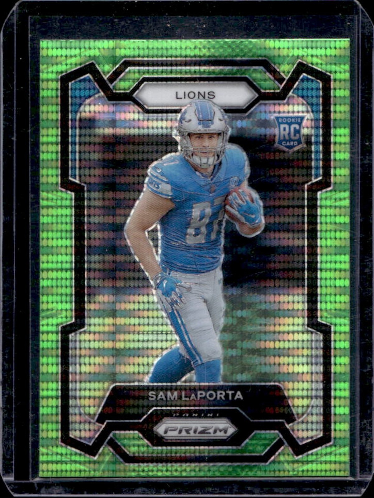 2023 Panini Prizm Sam LaPorta RC Neon Green Pulsar Rookie #332 Lions
