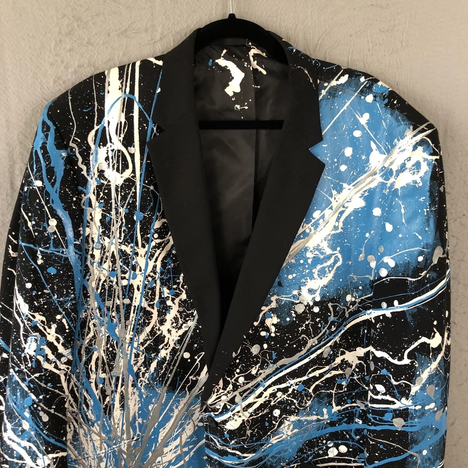 Kenneth Cole Blazer Mens 52L Abstract Paint Splatter Sport Coat Jacket Party Mod - Image 3 of 4