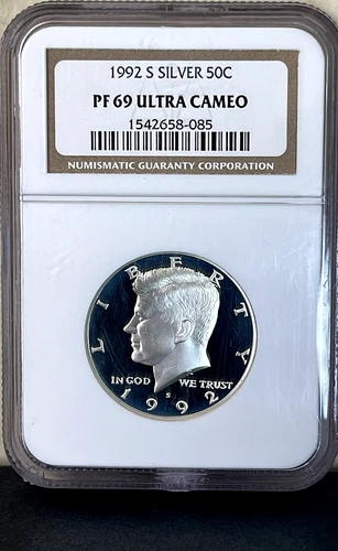 1992-S Proof Silver Kennedy Half Dollar 50c NGC PF69 Ultra Cameo