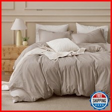 Bedsure Queen Size Duvet Cover Set, 100 Washed Cotton, 3-PC