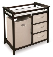 Modern Baby Changing Table With Hamper And Baskets Espresso Ecru Nursery Storage