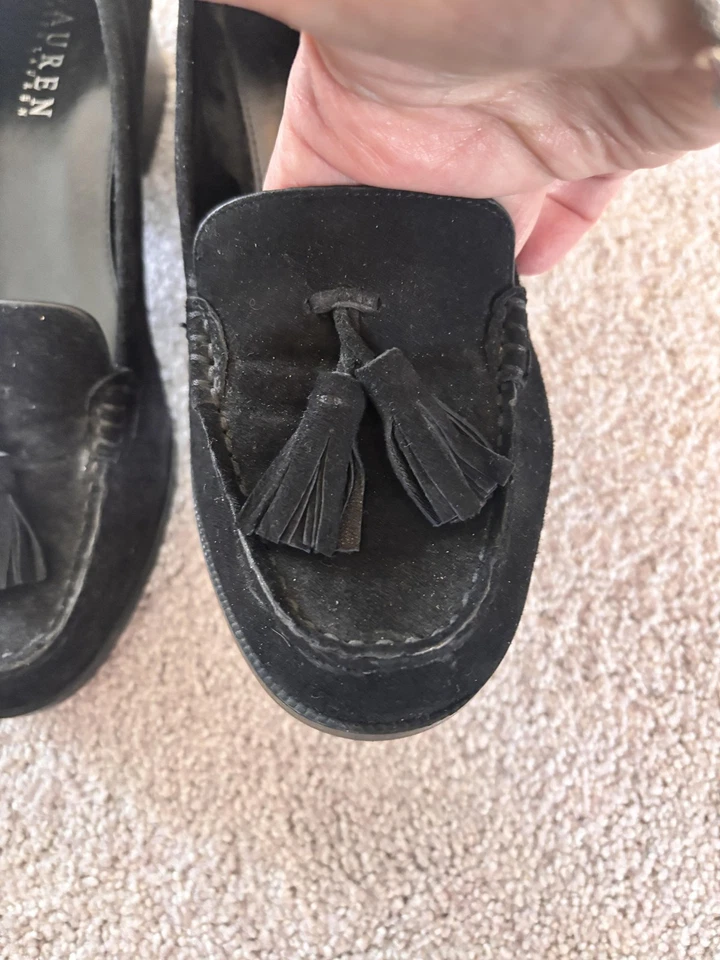 Lauren Ralph Lauren Womens Suede Tassel Loafers Size 7 Block Heel Old Money - Image 3 of 4