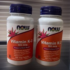 Lot of 2 NOW Vitamin K-2 100mcg Supports Bone Health 100 Capsules Vegan 07/2027