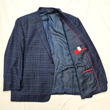 TalioRED Wool SILK Sport Coat Blazer ZEGNA Cloth Men's 56 R Blue Brown CHECK