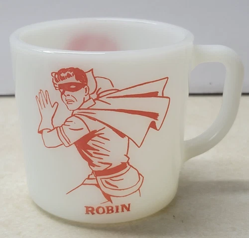 Vintage 1966 Robin from Batman Westfield Milk Glass Coffee Mug Tea Cup 3" high