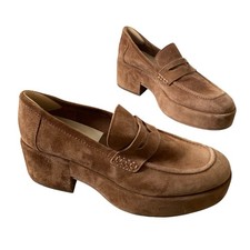 Dolce Vita Chunky Platform Penny Loafer Size 8.5 EU 39 Brown Suede Academia Twee