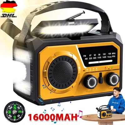 Survival Radio 16000mAh Solar Kurbel Powerbank Taschenlampe Bluetooth-5.3 FM SOS - Bild 1 von 4