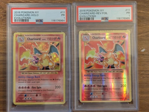 2x 2016 Pokemon XY Evolutions PSA 1 Charizard Holo & Reverse Foil #11 Sequential