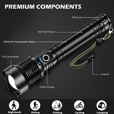 Super Brillante Antorcha LED Linterna Tactica Luz Recargable Lampara 200000 Lum