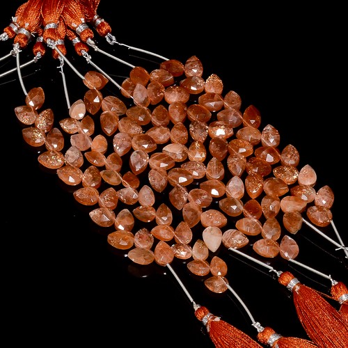 Natural Sunstone Gemstone Pear Shape Faceted Beads 10X7X4 mm Strand 15-18 Pcs - Picture 2 of 4