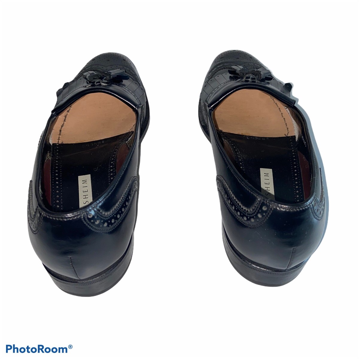Vintage Florsheim Mens 9.5 3E Wingtip Kiltie Tassel Loafers Black Leather Italy Florsheim Imperial Black Leather Loafer Wingtip Kiltie  main image 2
