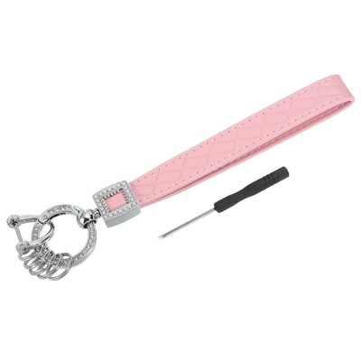 Leder Armband Schlüsselanhänger Schlüsselanhängsel Halter mit 5 Schlüsselringen & D Ring Silber/Rosa