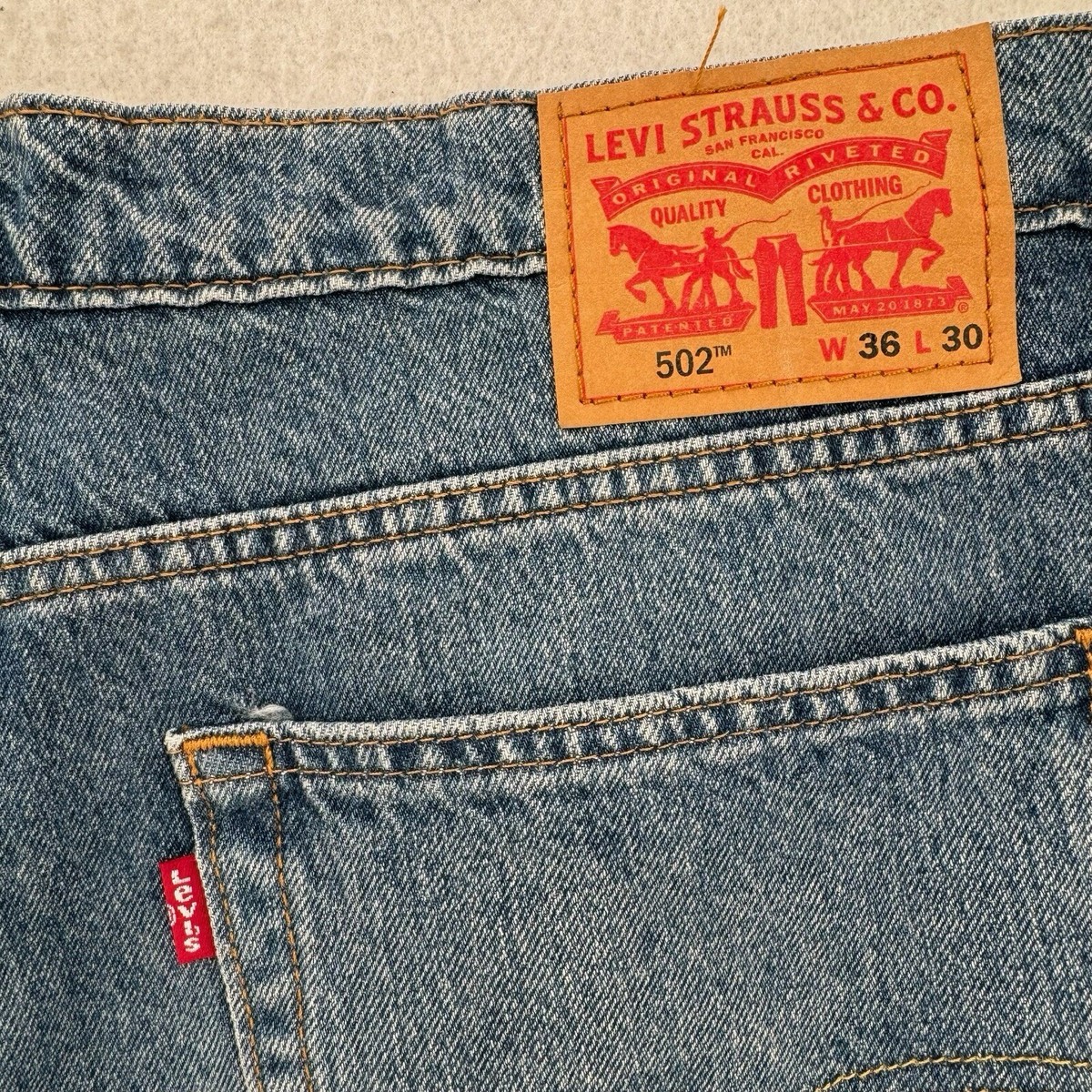 Levis 502 Jeans Mens 36x30 Blue Denim Stretch Straight Leg