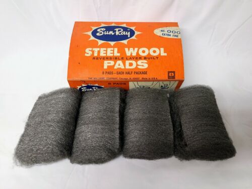 Vintage SUN RAY Steel Wool Pads - Grade #000 Extra Fine - 4 Pads - Advertising  - Picture 1 of 3
