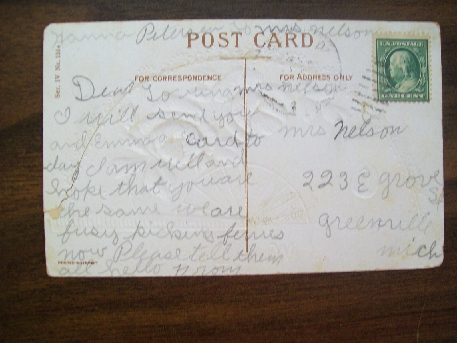 Michigan Postmarks Vintage Postcard - With Love Greenville Michigan Postmark Unreadable ...