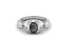 7x5mm Oval Shape Labradorite 925 Sterling Silver Solitaire Women Engagement Ring