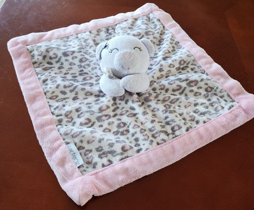 Carters White Plush Bear Lovey Baby Security Blanket Pink/Gray Leopard