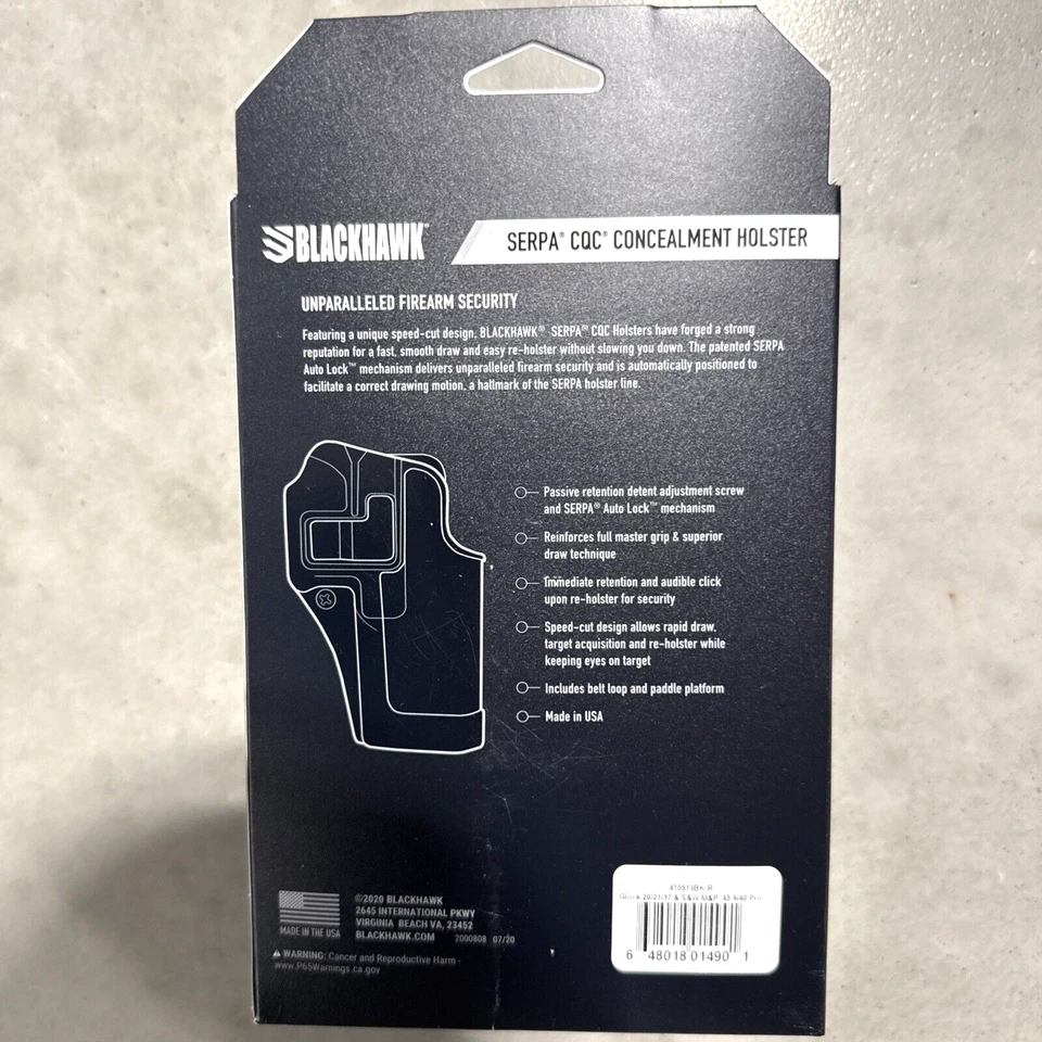 Blackhawk Serpa Glock 20/21/37/S&W/M&P CQC Paddle Holster Right 410513BK-R *NEW* - Image 3 of 4
