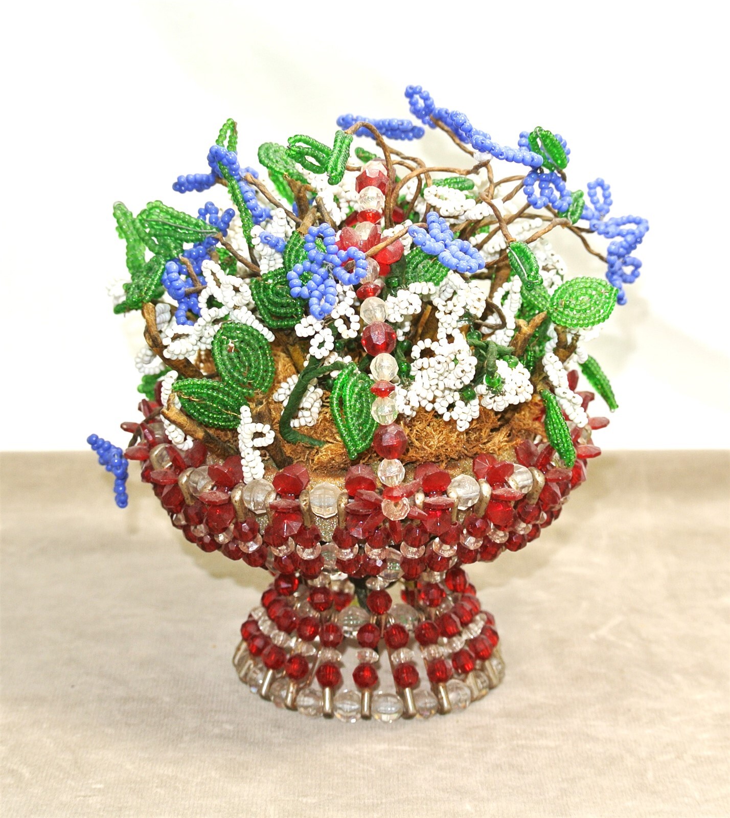 Vintage French BEADED FLOWERS Floral Arrangement Glass Seed Beads eBay