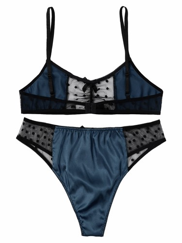 Men See Through Satin Lingerie Set Bra Top with Briefs Thong Underwear Nightwear - Picture 12 of 34