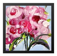 CORBELLIC EXPRESSIONISM 12X12 ROSE FLOWERS HANDMADE SIGNED COLORFUL ART PAINTING