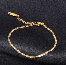 Women Gold Plated Titanium Stainless Steel Twist Gold Anklet Foot Bracelet 8-10"