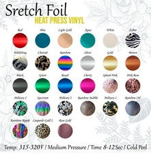 HT- Foil htv  (Stretchable) Metallic Iron On Heat Transfer Vinyl htv 20" Width