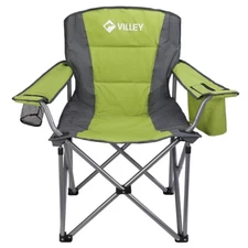 VILLEY Camping Chair Oversized Folding Camp Chair Padded Seats Cooler Bag Holder