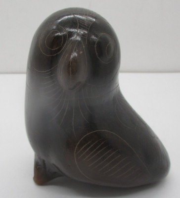Vintage Tonala Mexican Pottery Hand Painted Owl 4.5'' High