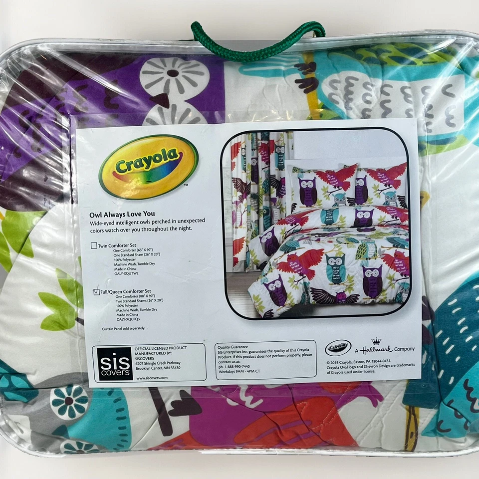 Conjunto de edredom completo/rainha Crayola Dream In Color - coruja sempre te amo novo com etiquetas - Imagem 2 de 4