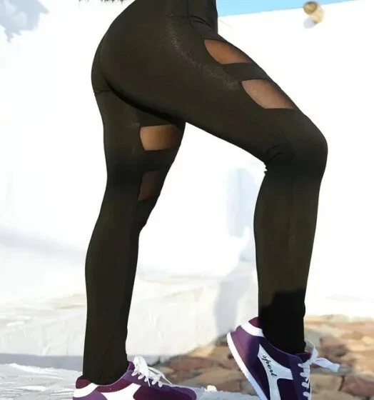Signature Studio Mesh Side Cut Out Leggings In Black Size Medium