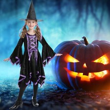New Girls Size S 4 Dazzling Witch Complete Halloween Costume Velvet Dress  Hat