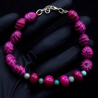Wunderschönes wunderbares Armband rosa Rubin & grüner Smaragd 120 kt Perlen VK 09 E664